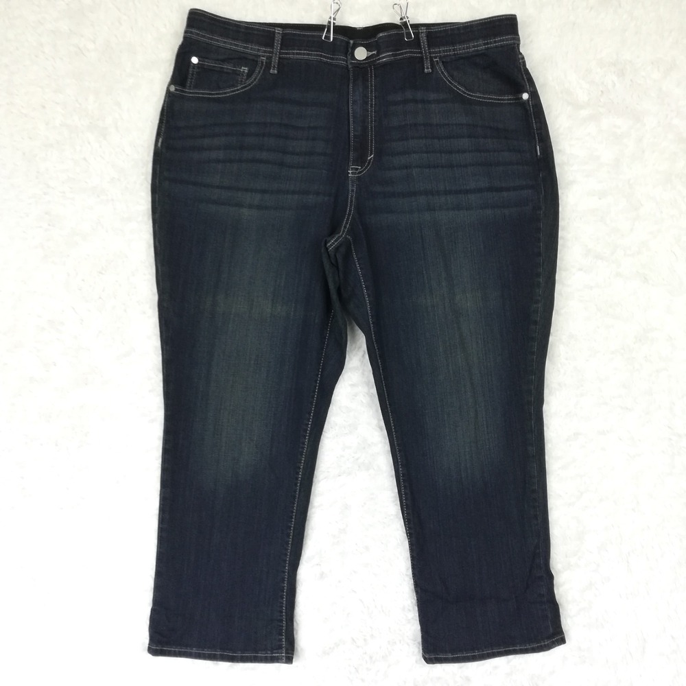 Evri Womens Jeans Capri Blue Denim Dark Wash Whiskering High Rise Plus 20W
